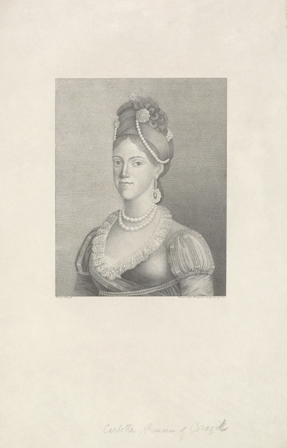 Retrato da rainha d. Carlota Joaquina. por J. M. Leitão de Vasconcelos, segundo o desenho de Troni. S. d. Gravura. GRA7 